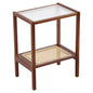 Tiita Rattan Side Table, Mid Century Nightstand, 2-Tier Bamboo Accent Bedside Tables, Glass Coffee Tables, Boho Wooden Narrow End Table with Storage for Small Space, Living Room and Bedroom - color: 2-tier-rattan-brwon