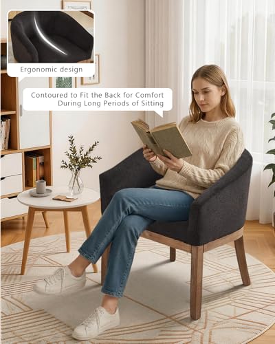 Barrel Dining Chair with Arms Set of 2, Upholstered Linen Armchair, Curved Back Mid-Century Accent Chair with Solid Wood Legs, Kitchen Dining Room, Breakfast Nook,Home Office,Black - color: Black