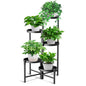 5 Tier Heavy Duty Metal Plant Stand for Indoor & Outdoor Use, Foldable Tall Corner Plant Shelf, Black Flower Pot Holder & Display Rack for Living Room, Balcony, Garden, & Patio