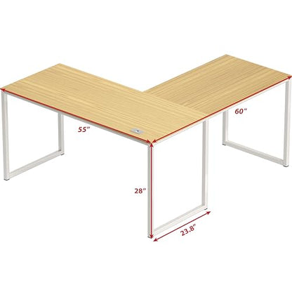 SHW Mission 55 x 60 Inches L-Shape Home Office Computer Desk, Oak - color: Oak, size: 55-Inch L-Shaped