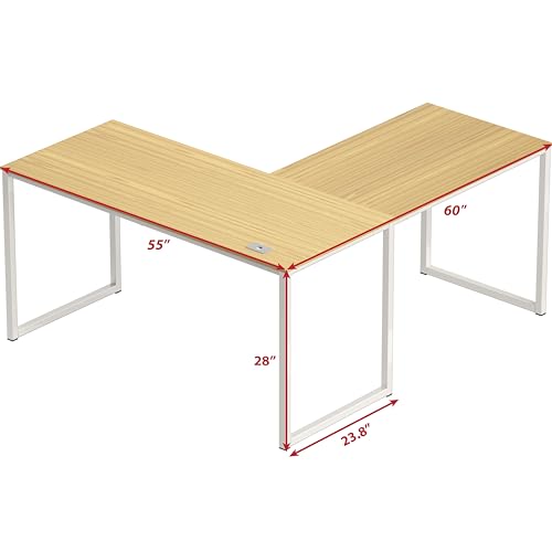 SHW Mission 55 x 60 Inches L-Shape Home Office Computer Desk, Oak - color: Oak, size: 55-Inch L-Shaped