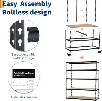 Storage Shelving Unit, 5-Tier Adjustable Metal Storage Shelves, 30" L x 12" W x 60" H Heavy Duty Garage Storage Shelves for Kitchen Pantry Basement Bathroom Laundry - size: 30" L x 12" W x 60" H