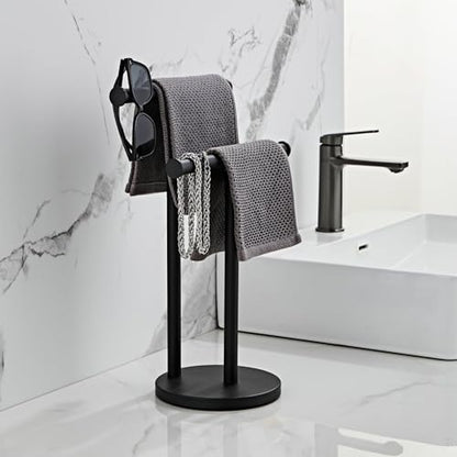 Black Hand Towel Holder Stand, Double T-Shape Hand Towel Stand Towel Rack Towel Bar for Bathroom Countertop, SUS304 Stainless Steel SHUNLI - color: Black-s