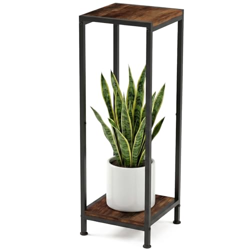 TOSKING 30" Tall 2-Tier Indoor Plant Stand (Holds 160 lbs) – Heavy Duty Black Metal Frame with Rustic Brown Wood Shelves for Balcony, Patio, Garden, Living Room, Indoor & Outdoor - color: Brown-2-tier 30''