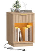 Akxomel Fluted Nightstand, Wooden Night Stand with Charging Station and LED Light, Modern Mid Century End Table with Drawer, 15" D x 15.7" W x 22.6" H, for Bedroom, Natural Oak - color: Natural Oak