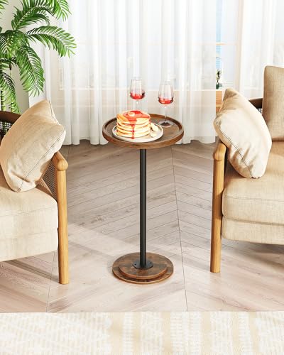 CHOEZON Drink Table, Small Round Side Table for Small Spaces, Pedestal Martini Side Table, for Living Room, Bedroom, Rustic Brown and Black TBZ30BF - color: Rustic Brown + Black