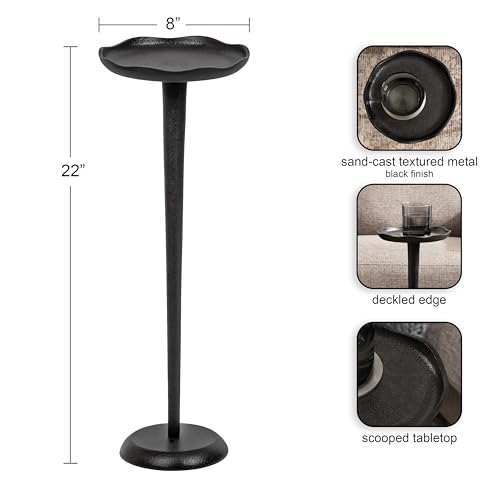 Kate and Laurel Alessia Modern Decorative Metal Drink Table; 8 x 8 x 22; Black; Round Cast Aluminum Pedestal Plant Stand with Rough Texture and Deckled Edge - color: Black