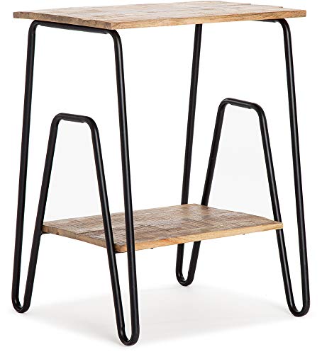 ClickDecor Cooper Industrial Side Table, Solid Wood Modern Farmhouse Rustic Accent with Black Metal Hairpin Legs, Living Room Storage, Brown