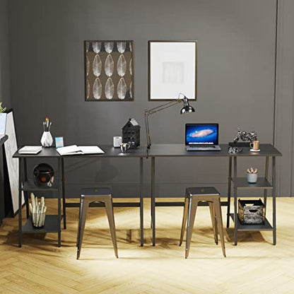 SHW 43-Inch Home Office Trestle Computer Desk with Open Storage Shelves, Black - color: Black