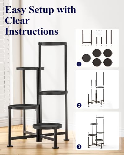Kitsure Plant Stand Indoor & Outdoor - 5-Tier Plant Shelf with Deep Trays | Deep Trays & Leveling Feet, Easy Assembly, Space-Saving Tiered Plant Stand, for Bedroom, Living Room, Porch