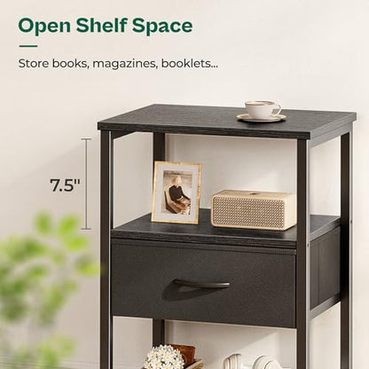 Huuger Nightstand Set of 2, Night Stand with Fabric Drawer, Mesh Shelf, Side Table with Storage, Fabric Drawer Dresser, Open Shelf, Metal Frame, Bedroom, Black - color: Black