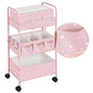 Yookeer 2in1 Baby Diaper Caddy Organizer Cart 3 Tier Large Capacity Metal Utility Bedside Rolling Cart with Divider Newborn Registry Gift Nursery Essential Must Have Bedroom Baby Shower(Pink,Star) - color: Pink, style: Star