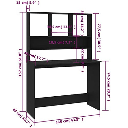 Computer Desk with Storage Shelves, Matte Black Writing Workstation for Home Office, Gaming Desk with Multi-Tier Shelving, 43.3 Inch Engineered Wood Study Table - color: Black