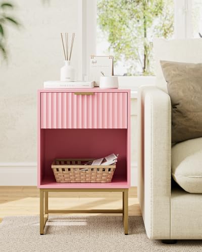 Masupu Fluted Nightstand, Modern Night Stand Wood Bedside Table with Storage Drawer Side End Table for Bedroom, Office, Pink - color: Flutted-pink