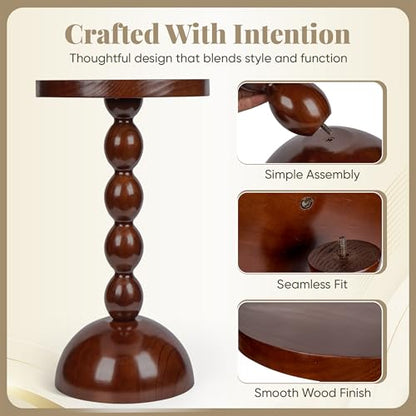 Wooden Side Table for Small Spaces, Drink Table, Mini Side Table, Little Tiny Drink Stand, Wooden Spindle, High Pedestal Table, Kitchen, Bar, Small Living Spaces, Dark Brown