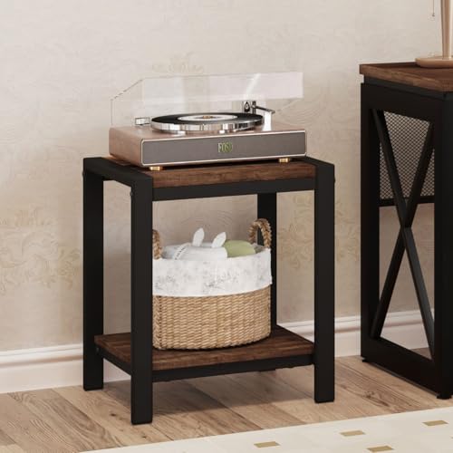 BON AUGURE End Table, Small Side Table for Living Room, Night Stand, Bedside Tables with 2-Tier Storage Shelves for Bedroom, Small Spaces (Rustic Oak) - color: Rustic Oak