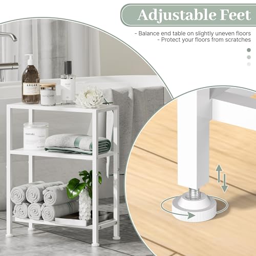 Narrow Side Table Set of 2 for Small Space, 2-Tier Small End Table with Shelf Holder, Slim Nightstand, Skinny Snack Couch Table in Living Room, Bedroom, Study, Kitchen and Balcony (White) - color: White
