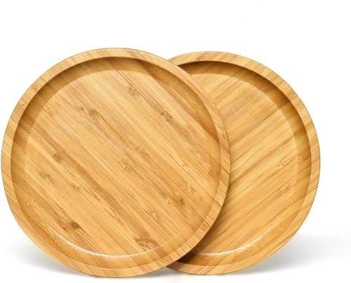 2 Pack Bamboo Saucer, 10.5 inch Plant Saucer, 10" Cactus Plant Tray, Round Bamboo Tray for Modern Ceramic Flower Pot, Planter Pot Tray, Also Use Cup Holder, Spoon Holder, Kitchen Utensil Rest - size: 10.5 Inch