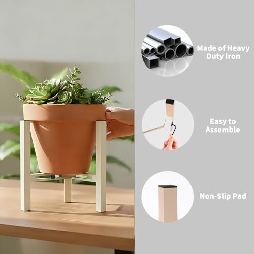 Adjustable Plant Stand Indoor, Metal Stable Plant Holder, Modern Plant Stands Fits 5-6-7-7.5" Pots for Home & Office (Without Pots) - color: Light Khaki