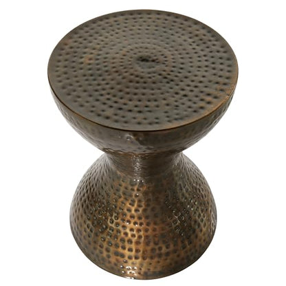 Deco 79 Metal Hourglass Side Table, 14" x 14" x 19", Polished Bronze | More surface space, side tables living room in hammered iron, polished bronze, end tables living room