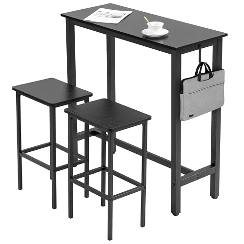 Finnhomy Bar Table Set, 39.3" Pub Table High Top Table, Rectangular Bar Height Table, Bar Table with Stools, Kitchen Table Set for 2, Industrial Breakfast for Kitchen, Living Room, Rustic Black - color: Rustic Black, size: 39.3" Bar Table