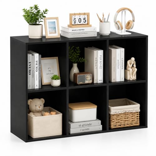 POWERSTONE 6 Cube Storage Organizer, Open Cube Bookshelf with Back Panels, Modern Display Cubby Bookcase for Bedroom Living Room Home Office, Black - color: Black, size: 6-Cube