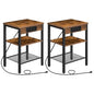 HOOBRO Side Tables Set of 2 with Charging Station and USB Port, Small End Tables for Small Space, 3-Tier Nightstands with Adjustable Shelf, for Living Room, Bedroom, Rustic Brown BF112BZP201 - color: Rustic Brown + Black