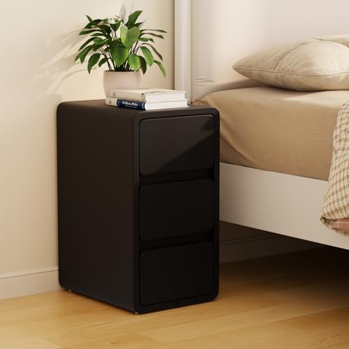 AQIMUELE Narrow Bedside Table,Narrow Night Stand with Drawers,Small Night Stand with Leather Surface for Bedroom - color: Black (3 Drawers), size: 11.8"W