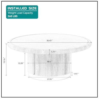 35.43'' Round Coffee Table with Sintered Stone Tabletop for Living Room, Modern Circle Wood Pedestal Coffee Table with Brushed Stainless Steel, Easy Assembly, Natural - color: Ø35.43'' -Natural