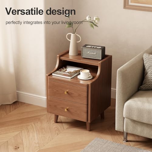 Narrow Nightstand with 2 Drawers,Walnut Nightstand,Bedside Table,Solid Wood Modern Bedside Table for Bedroom,Study,Toilet - color: Walnut, size: 15.75"D x 15.75"W x 22.32"H(2 Drawers)