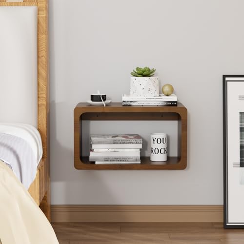 Bamboo Floating Nightstand with Storage Drawer and Modern Open Shelf Cubby，Bedroom, Living Room, Kitchen, Tool Room for use. (Brown, Prepare for Departure) - color: Brown, size: Prepare for departure