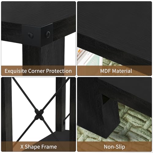 GAZHOME Farmhouse End Table for Small Spaces, Set of 2,Narrow Side End Table with Storage Shelf, Rustic X-Design Nightstand Sofa Table for Living Room, Bedroom Black - color: Black Oak