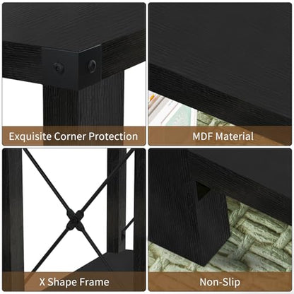 GAZHOME Farmhouse End Table for Small Spaces, Set of 2,Narrow Side End Table with Storage Shelf, Rustic X-Design Nightstand Sofa Table for Living Room, Bedroom Black - color: Black Oak