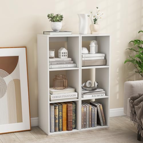 Giantex 3-Cube Bookcase of 2, White Cubby Bookshelf w/Back Guardrail & Anti-Tipping Kits, 3-Tier Freestanding Storage Organizer with Shelves, Open Back Display Rack for Living Room, Bedroom, Study