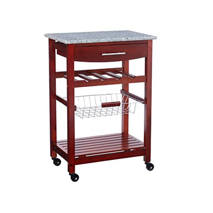 Linon Hanover Wenge Kitchen Cart with Granite Top, Model Number: 44037WENGE-01-KD-U - color: Wenge and Granite, style: Whitney