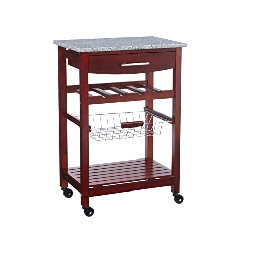 Linon Hanover Wenge Kitchen Cart with Granite Top, Model Number: 44037WENGE-01-KD-U - color: Wenge and Granite, style: Whitney