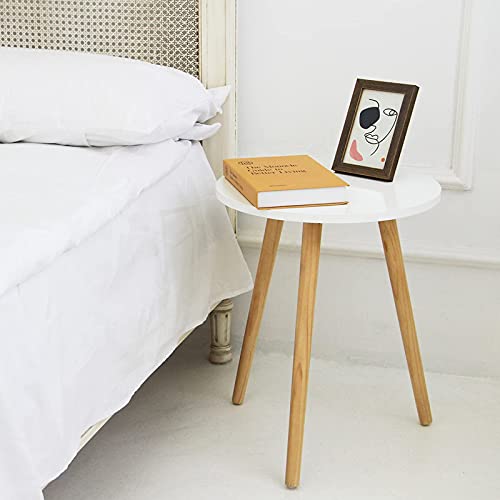 AWASEN Round Side Table, Small Accent Table Nightstand Modern End Table for Living Room Bedroom Office Small Spaces, 15.7''Dia x 19.69''H (White) - color: White