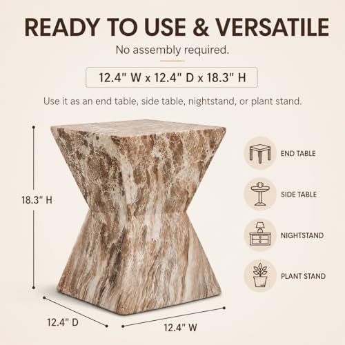 12.4" Concrete Side Table Outdoor, Modern Tree Stump Garden Stool,Faux Terrazzo Modern Small Squre Side Accent Table,Small Stone End Table for Balcony (Marble-12.4"-6) - color: Marble-12.4"-6