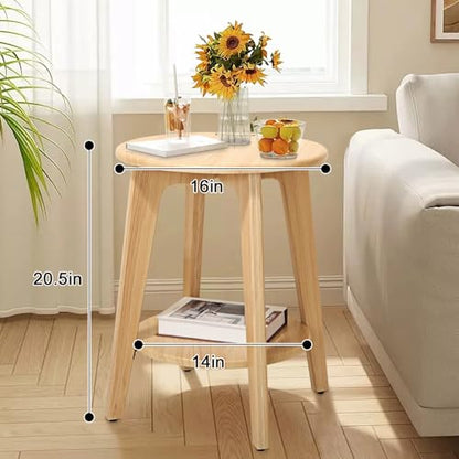 End Table Small Round Side Table with 2 Storage Shelves Walnut End Tables Accent Sofa Bedside Table Modern Night Stand for Living Room Bedroom Small Spaces - color: Beige