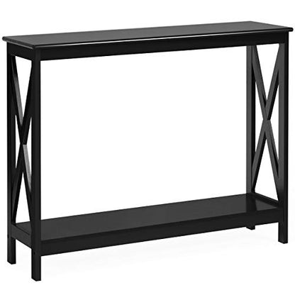 Julimoon Console Table with Storage Shelf, Narrow Accent Table X Form Frame, 2-Tier Sofa Side Table for Living Room/Bedroom/Entryway/Hallway, Easy Assembly, 39.5’’X12’’X31.5’’ (Black) - color: Black