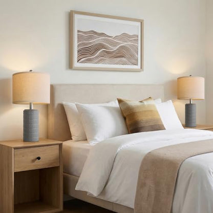 PoKat 20.75'' Ceramic Small Table Lamps for Bedroom, Modern Dark Gray Bedside Lamps Set of 2, Farmhouse Lamps for Living Room with Linen Lampshade for Night Stands Guest Room Side End Table Console - color: 20.75'' Small - Dark Grey
