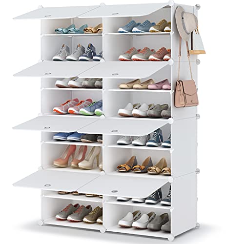 HOMIDEC Shoe Rack, 8 Tier Shoe Storage Cabinet 32 Pair Plastic Shoe Shelves Organizer for Closet Hallway Bedroom Entryway - color: White, style: 2 by 8