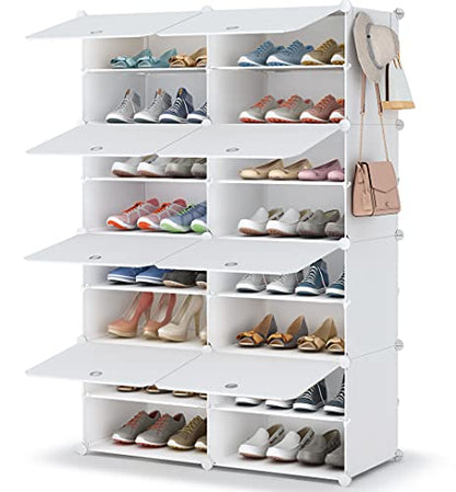 HOMIDEC Shoe Rack, 8 Tier Shoe Storage Cabinet 32 Pair Plastic Shoe Shelves Organizer for Closet Hallway Bedroom Entryway - color: White, style: 2 by 8