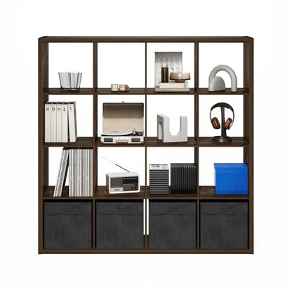 Furinno Cubicle 16-Cube Book Shelf, Extra Thick Frame Bookshelf, Amber Pine | 14.6" x 58" x 58", Reversible Bookcase with Open Back, for Living Room, Bedroom, Home Office - color: Amber Pine, size: 16-Cube,1.2In