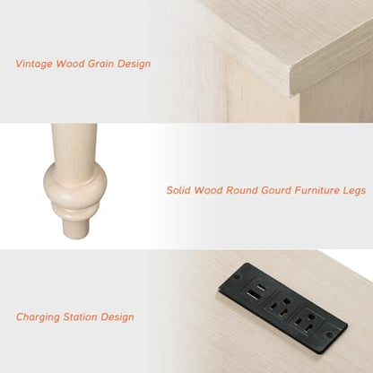WAMAPT Elegant Executive Desk with Storage, Farmhouse Writing Desk with Charging Station, Wood Home Office Desk with Drawer, Cabinet & Shelf for Study, 56 Inch, Beige - color: Beige
