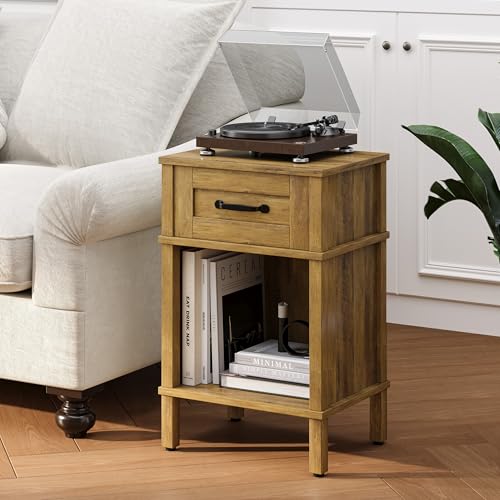 Small Brown Night Stand,Rustic End Table,Wood Nightstand with Drawer | Side End Table with Drawer,End Table Living Room,Farmhouse Nightstand,Modern Brown Side Table for Bedroom LET512DR - color: Rustic Brown