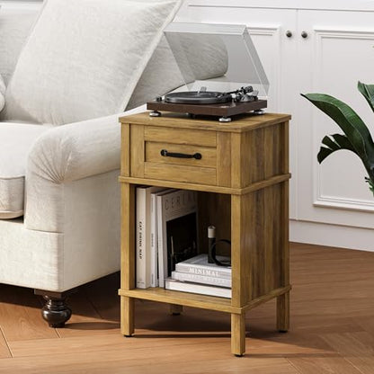 Small Brown Night Stand,Rustic End Table,Wood Nightstand with Drawer | Side End Table with Drawer,End Table Living Room,Farmhouse Nightstand,Modern Brown Side Table for Bedroom LET512DR - color: Rustic Brown