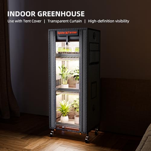 Spider Farmer 4 Tier Mini Greenhouse Plant Shelf with Grow Lights Indoor | 60W Full Spectrum LED Grow Lights, Grow Tent Cover with Visual Curtain and Blackout Curtain, Waterproof Trays, Movable Wheels - size: S-16x12x47in
