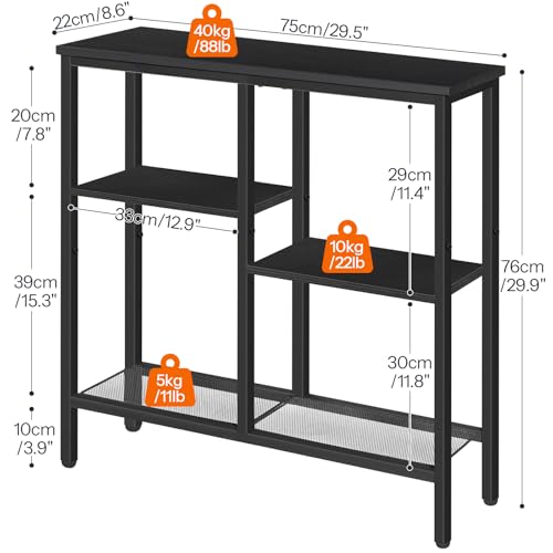 HOOBRO Narrow Console Table, Sofa Table, 4-Tier Industrial Entryway Table with Metal Mesh Shelf, Hallway Table with Adjustable Feet, for Entryway, Living Room, Hallway, Black BB79XG01 - color: Black