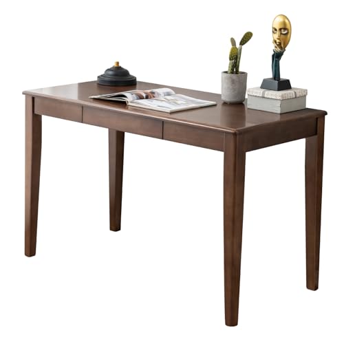 Solid Wood Desk with Drawer, Wooden Home Office Desk for Work, Student Computer Desk for Small Spaces, Gaming Study PC Desk for Bedroom, Easy to Assemble (Walnut Color 47 inch) - color: Walnut Color 47 Inch